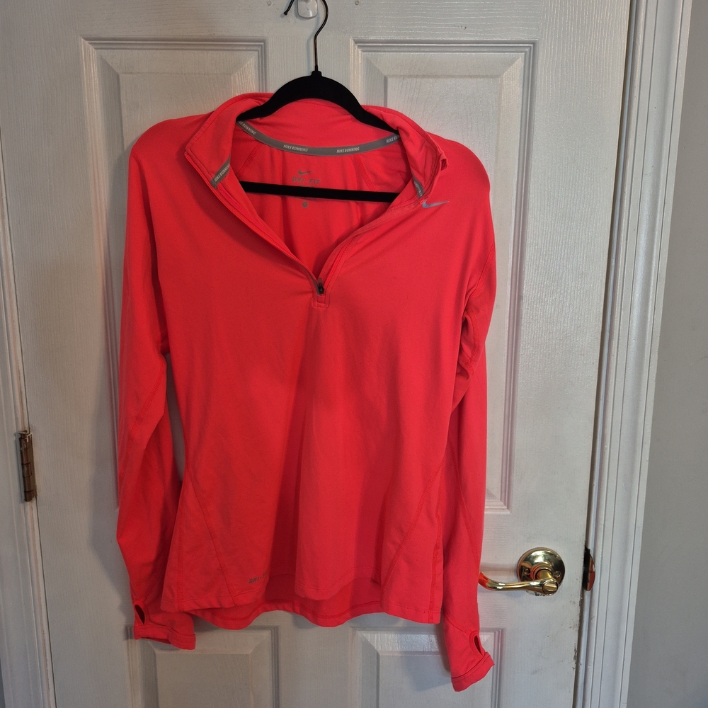 Nike Dri-Fit Element Womens Large Red 1/4 Zip Running Pullover Long Sleeve Top